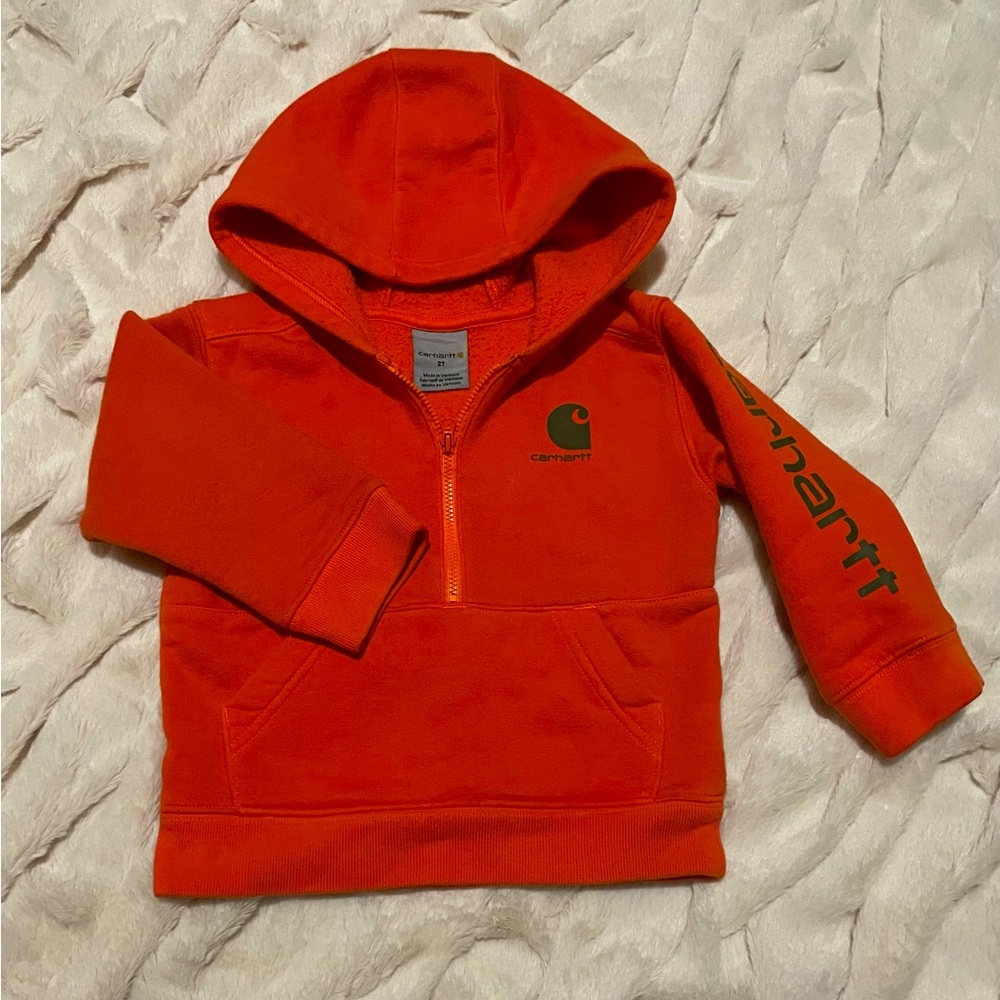 Boys Size 2T Carhartt half zip hooded sweatshirt.